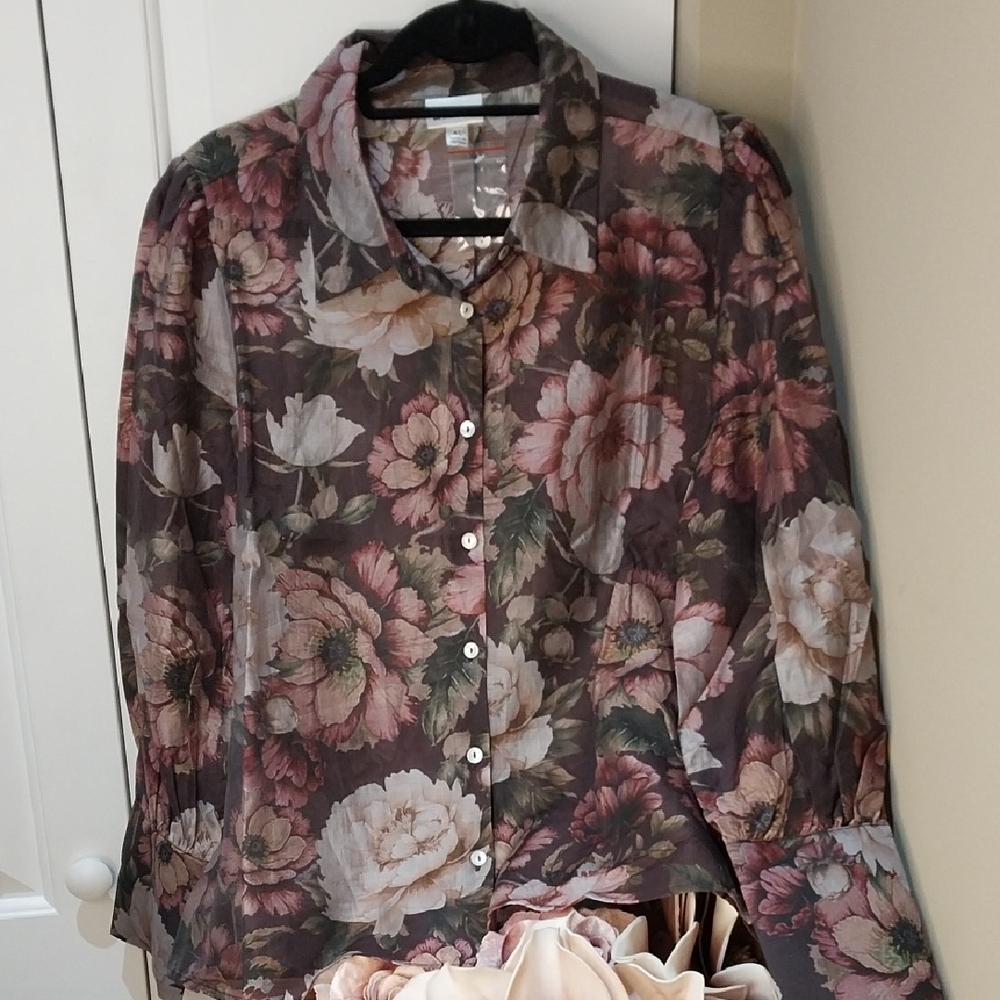 Nwt Bailey 44 Floral Button Down Shirt - Pink and Green